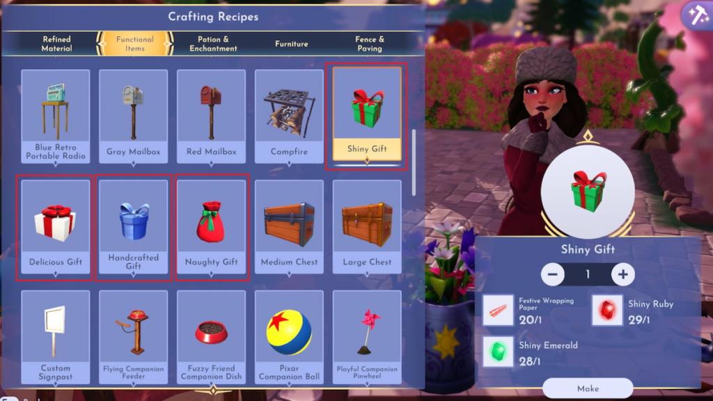 Four craftable gifts marked in disney dreamlight valley
