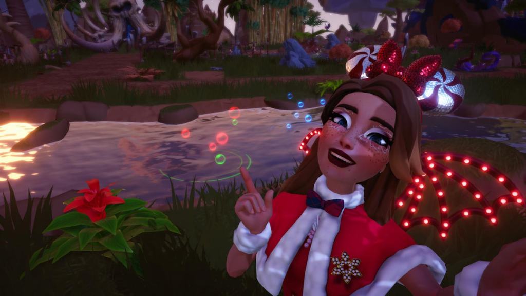 Festive fish green and red spot in disney dreamlight valley