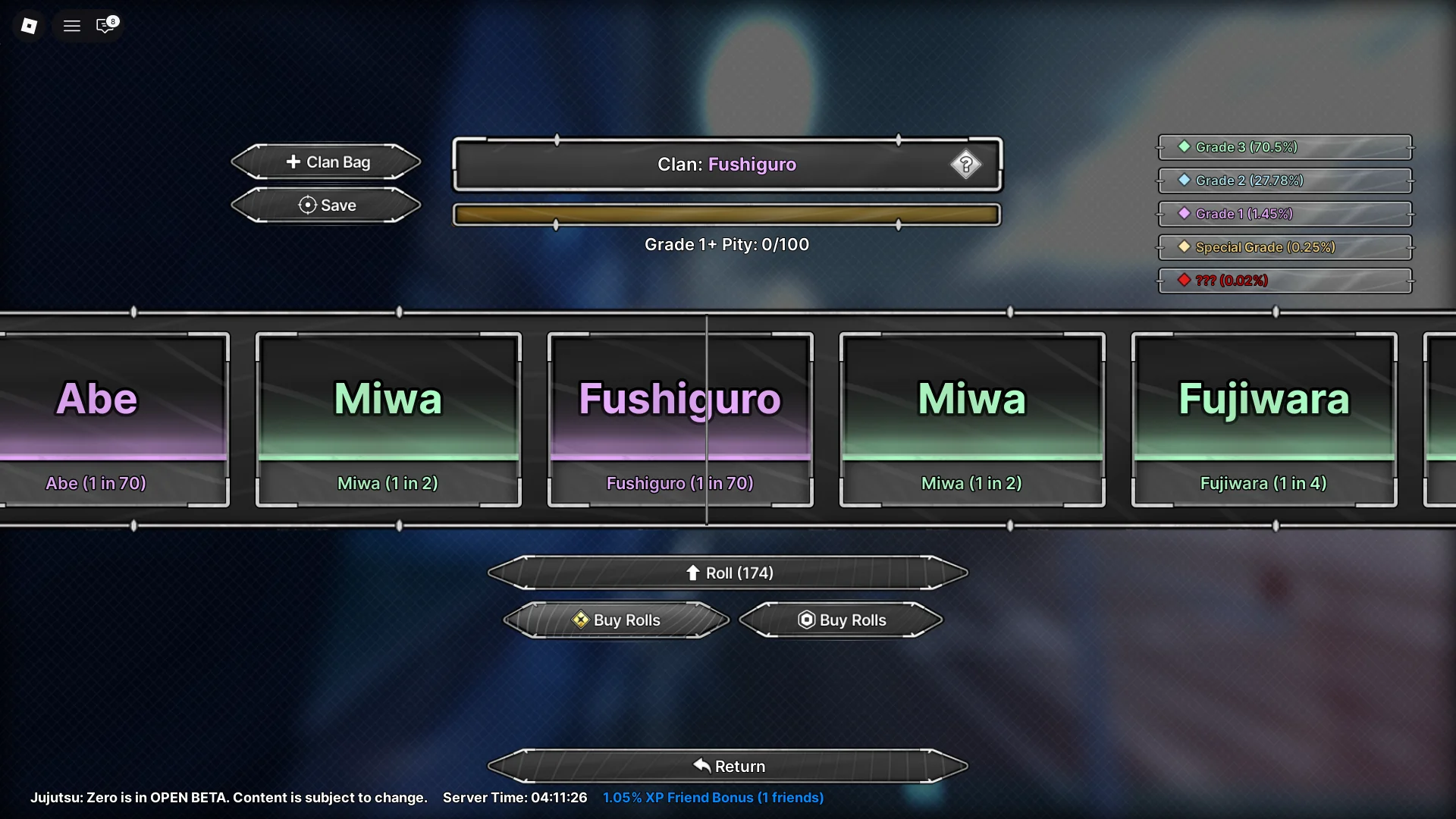 Player showing how to reroll your race in Jujutsu Zero Roblox.