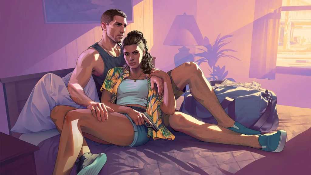 GTA 6 poster - Jason and Lucia in bed