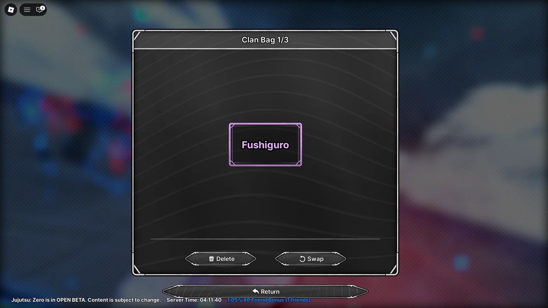 Preview of clan bag storage in Jujutsu Zero.