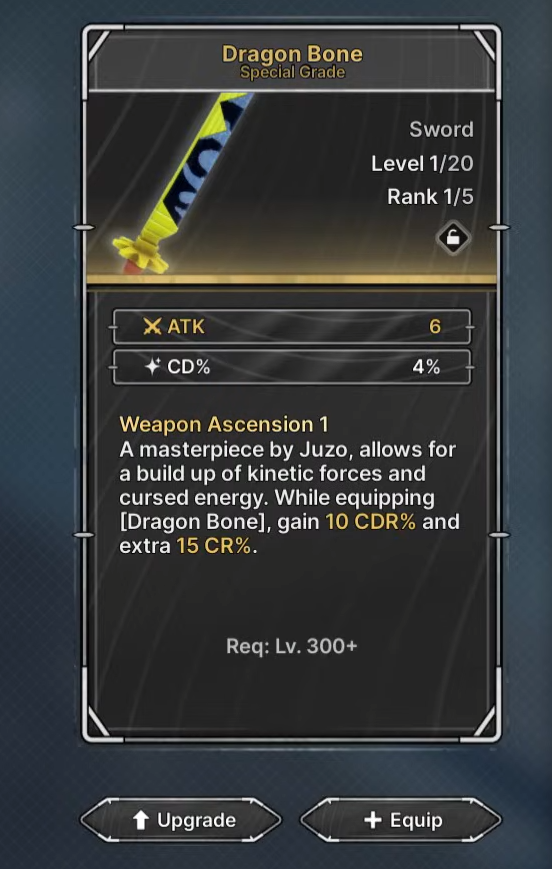 jujutsu zero dragon bone weapon stats