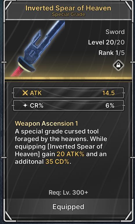 jujutsu zero inverted spear of heaven weapon stats