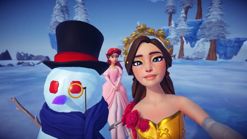 Taking picture with snowman in disney dreamlight valley