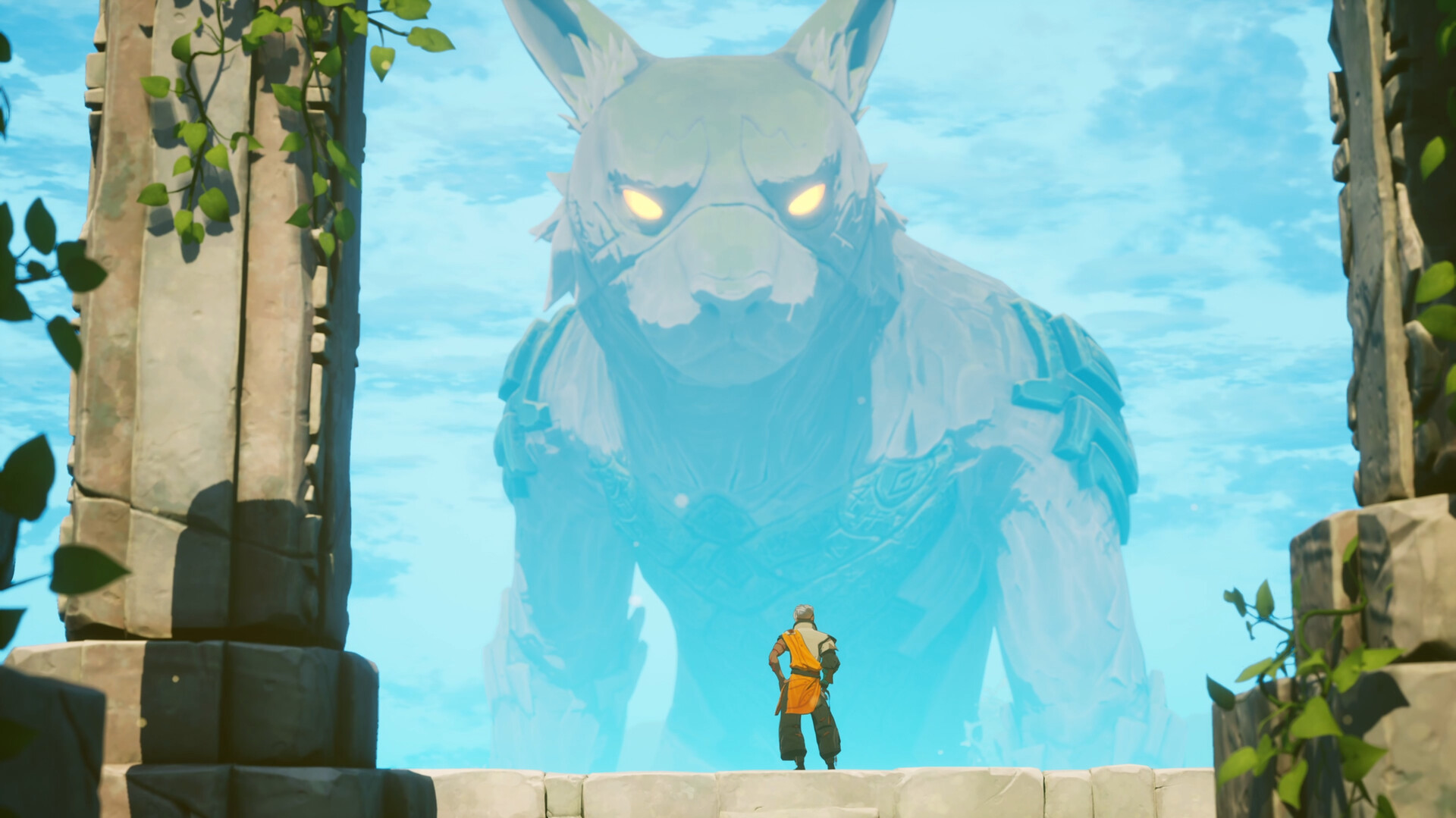 Players standing in front of a boss in Cloudheim