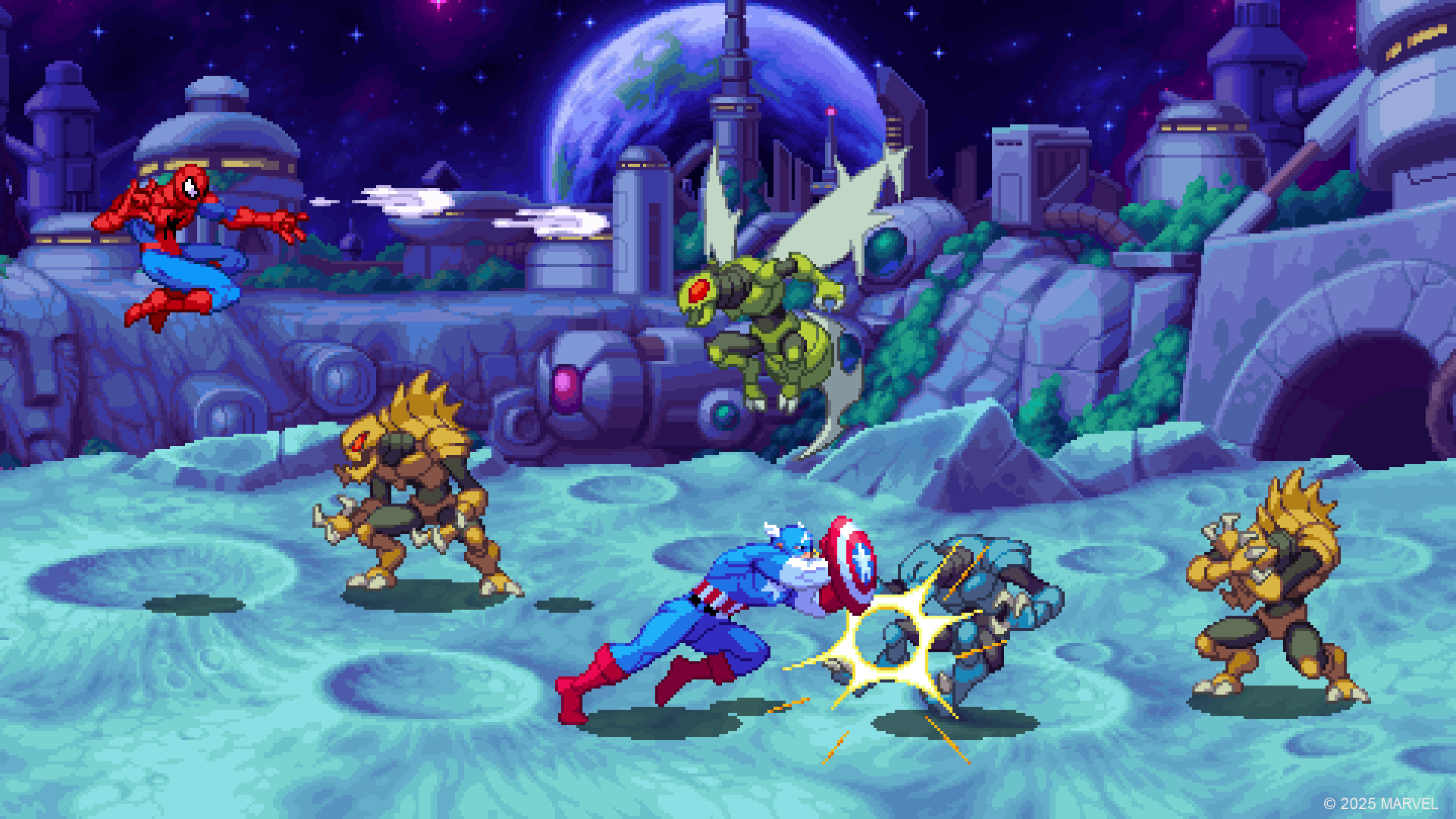 Players fighting enemies in Marvel Cosmic Invasion