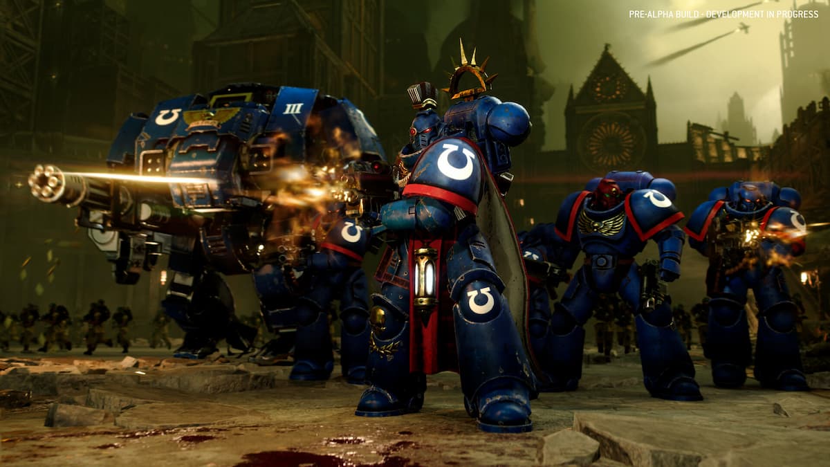 Ultramarines engaging in combat in Total War: Warhammer 40,000.