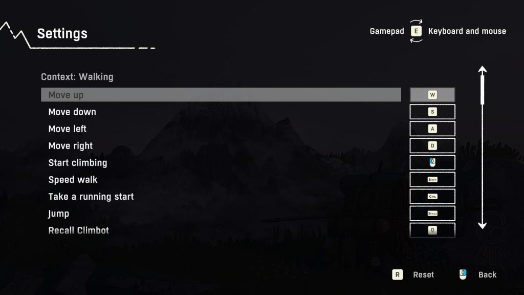 Changing controls options in Cairn