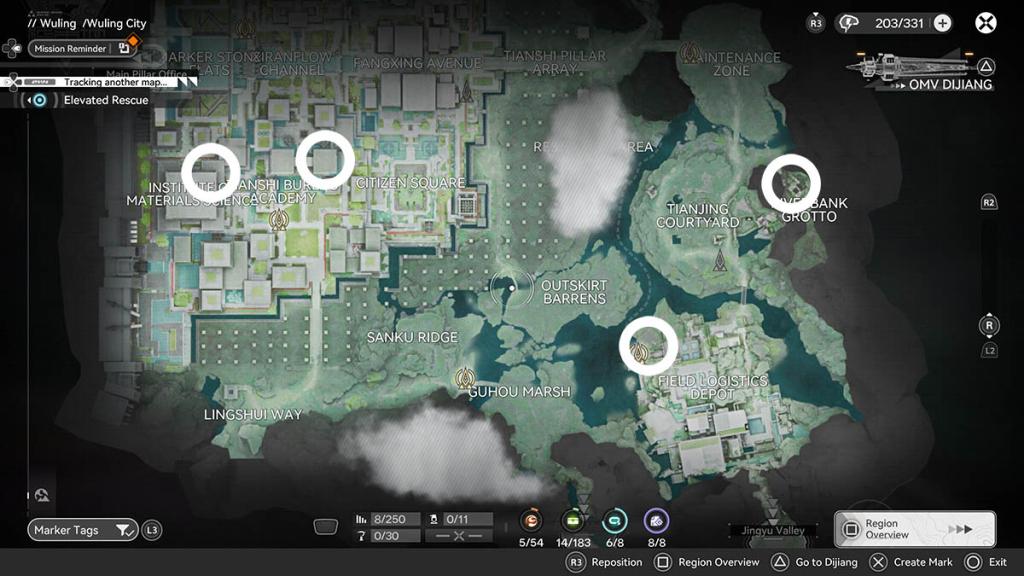 The locations of four Template Crates in Endfield.