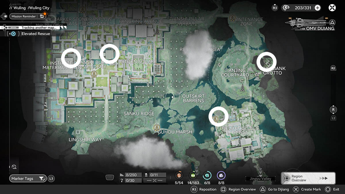 The locations of four Template Crates in Endfield.