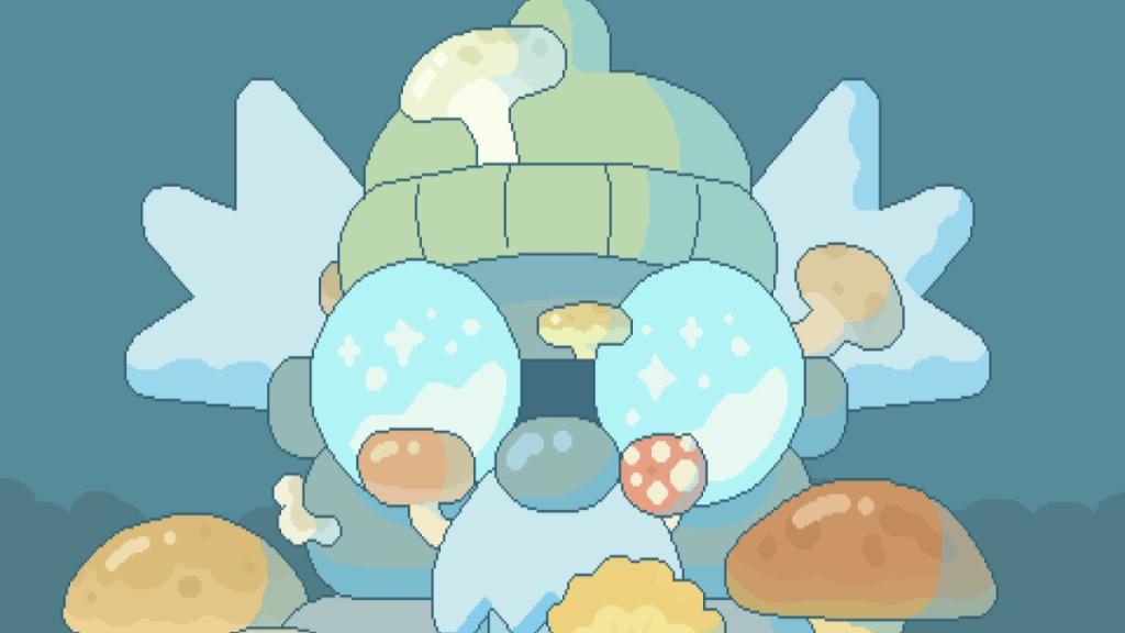 Hermit's face covered in mushrooms