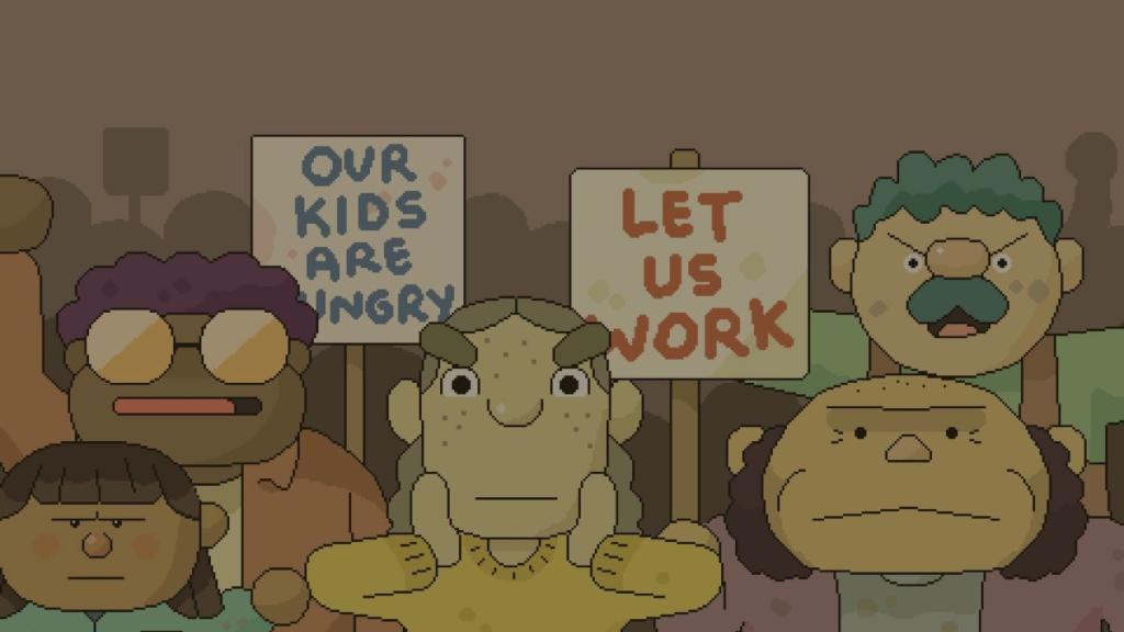 The protest of townsfolk looking for work to pay for food