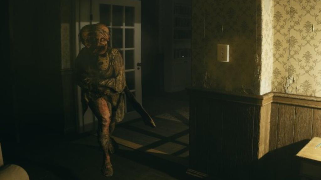 Close up full body shot of the entity you must look at who's restrained in a straitjacket