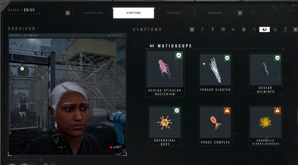 Symptoms detectable by the Matioscope in Quarantine Zone