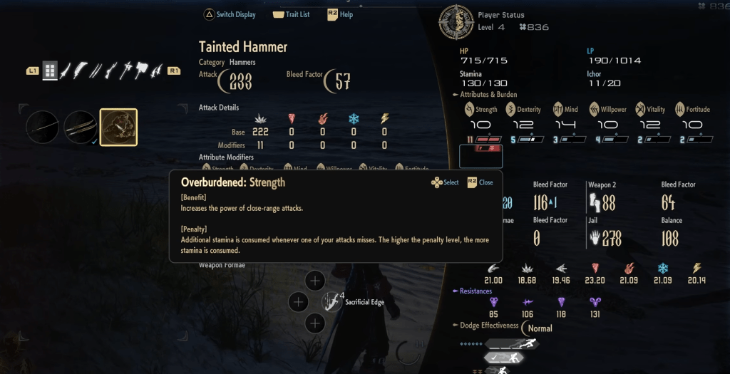 Overburdened Strength Stat in Code Vein 2