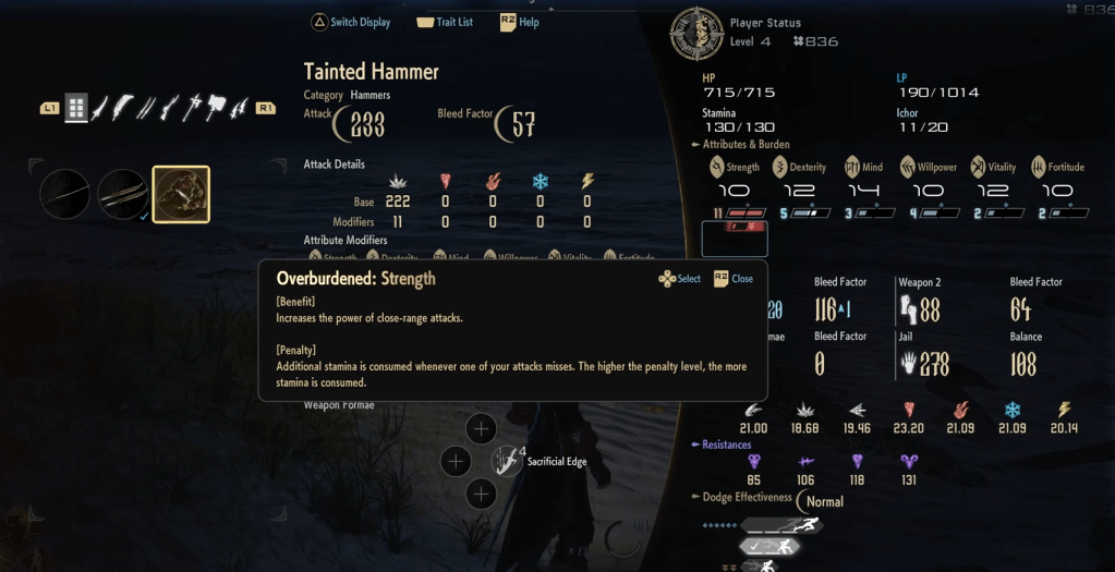 Overburdened Strength Stat in Code Vein 2