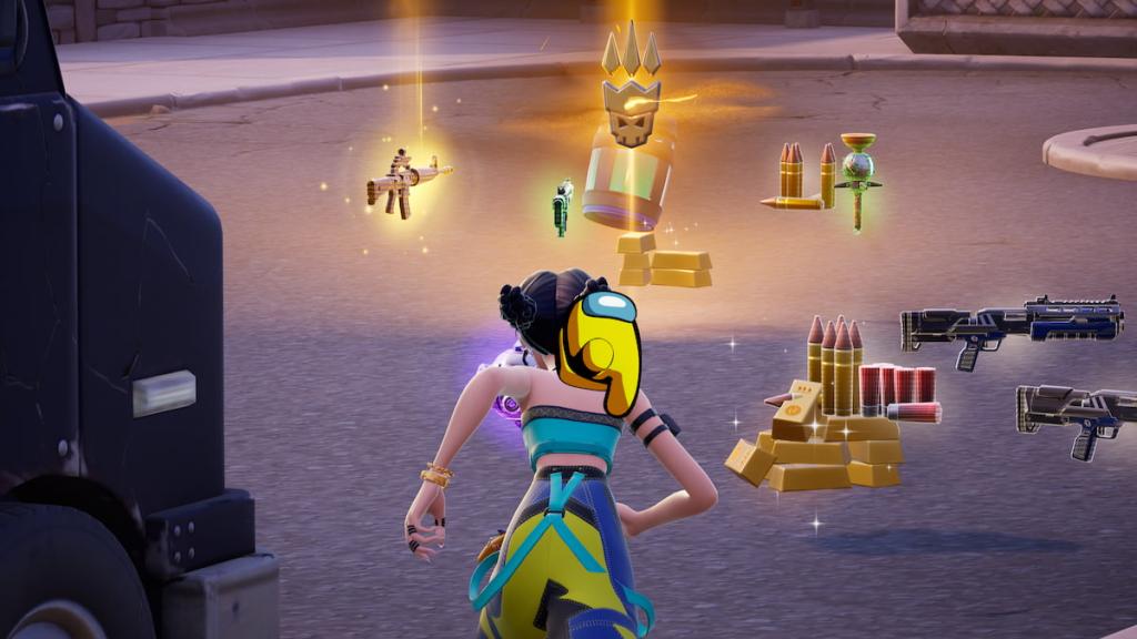 Running toward boss medallion and loot in fortnite