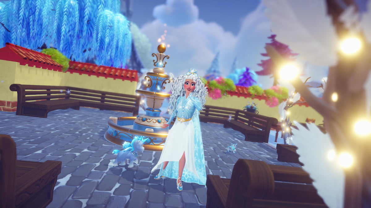 Standing in front of chocolate fountain in disney dreamlight valley