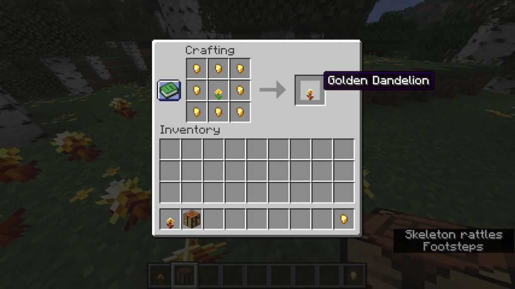 Crafting golden dandelion in minecraft