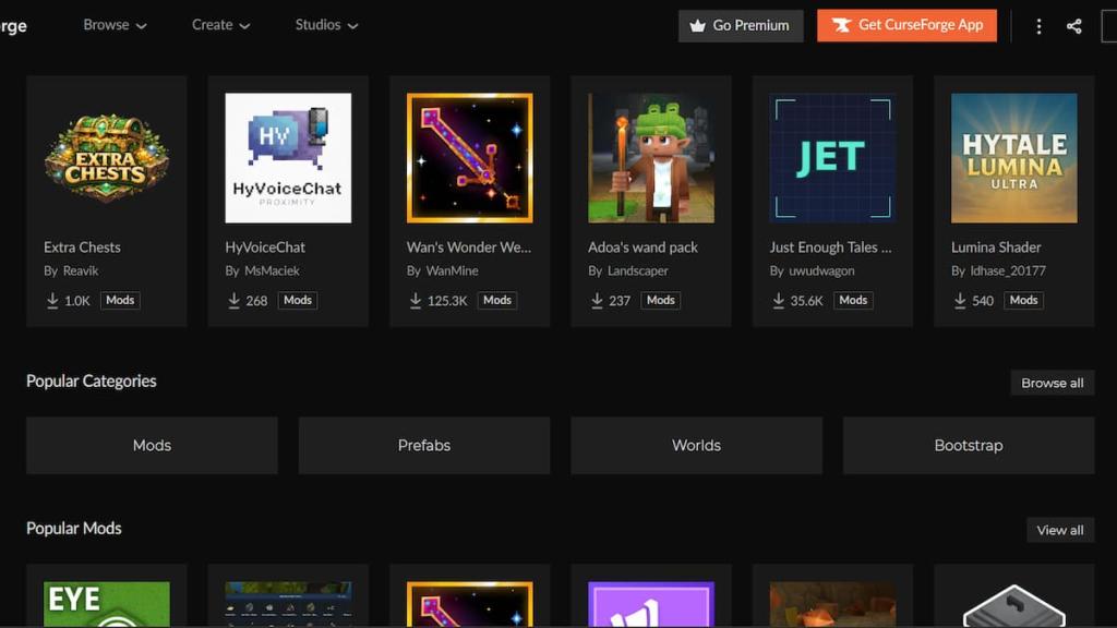 Curseforge page for Hytale. 