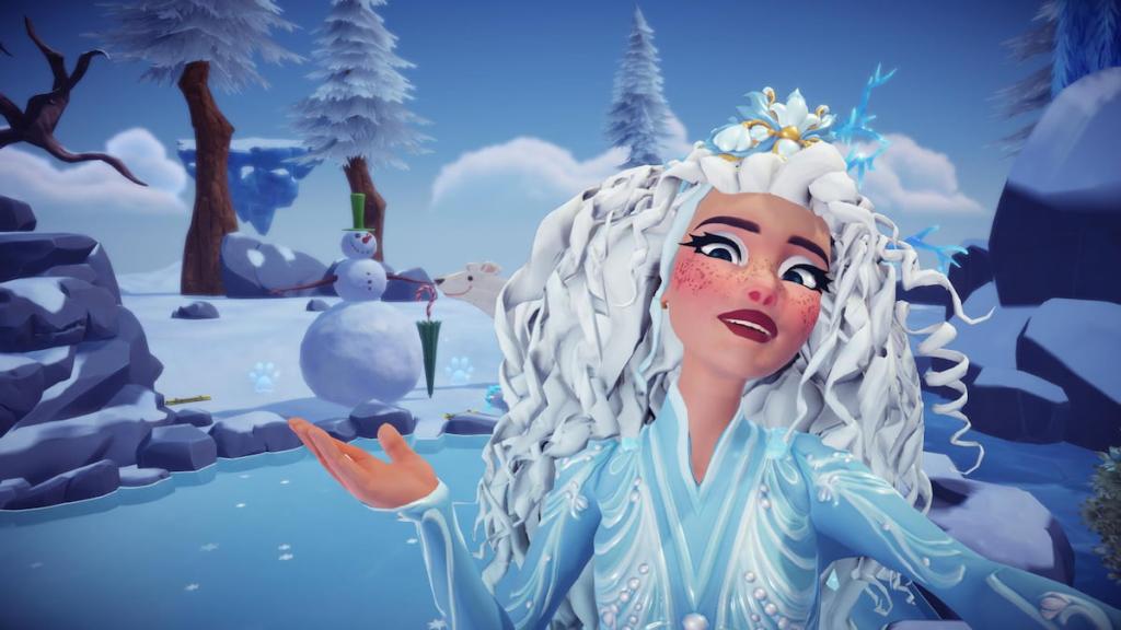 Taking picture with snowman in disney dreamlight valley