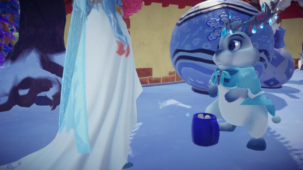 feeding festive rabbit blue hot cocoa in disney dreamlight valley