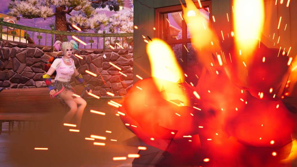 Harley quinn running by explosion in fortnite