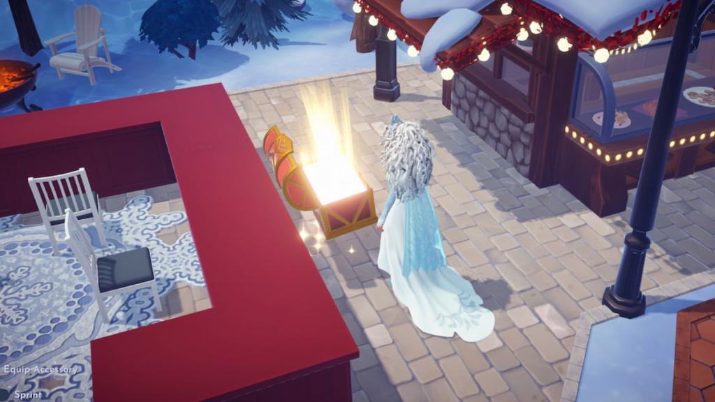 opening red chest with hot cocoa inside in disney dreamlight valley