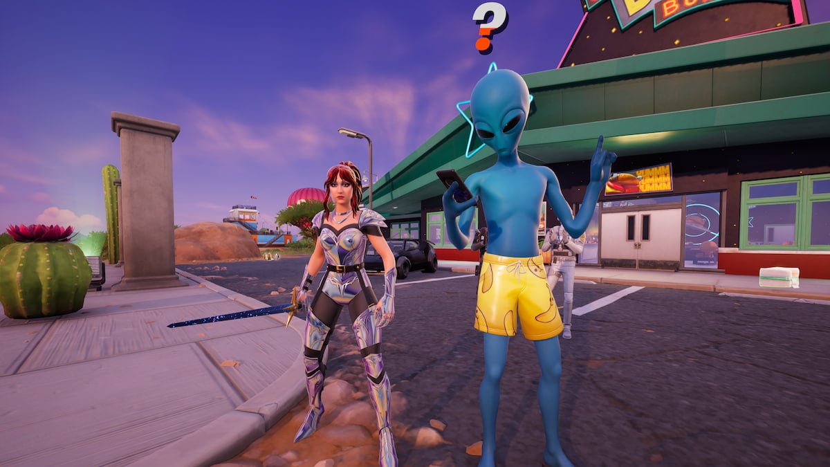 Chappell roan standing next to human bill in fortnite
