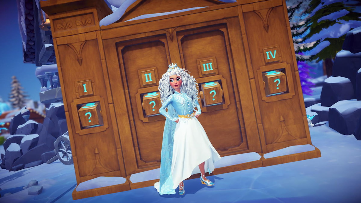 Standing in front of winter pillar puzzle in disney dreamlight valley