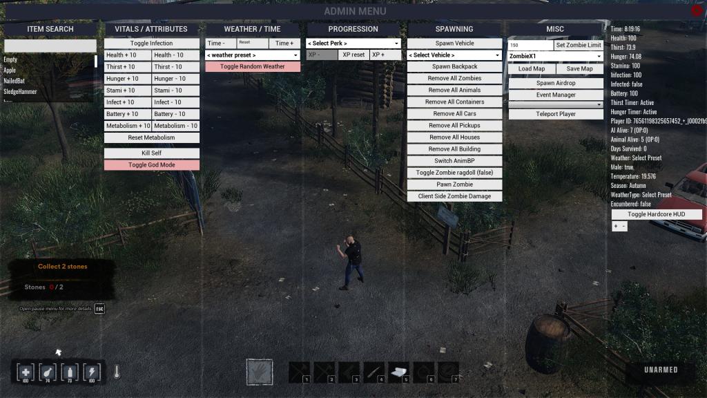 Admin command window for HumanitZ