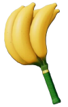 A bunch of upside-down bananas attached to a green tennis racket handle.