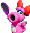 Birdo, a pink Yoshi-like creature with a red bow.
