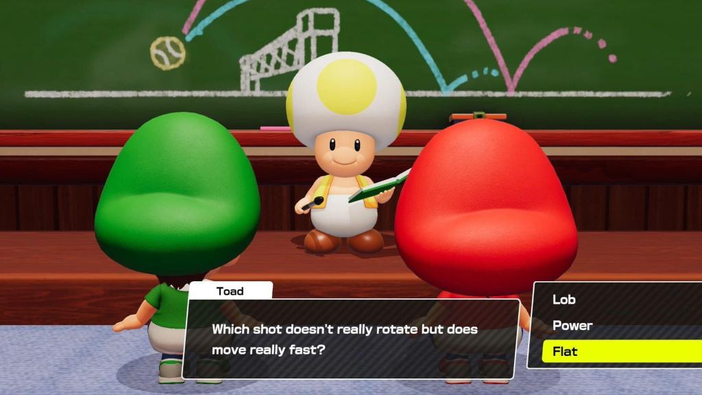 Baby Mario and Baby Luigi face Professor Toad while he asks: “Which shot doesn’t really rotate but does move really fast?”