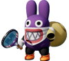 Nabbit, a purple bunny wearing a face mask with teeth and holding a brown bag.