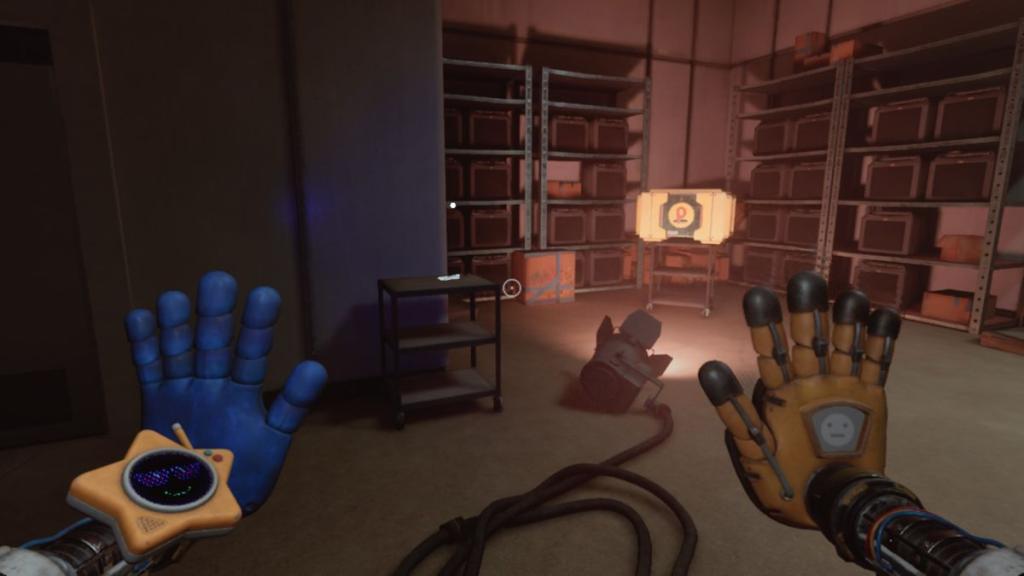 Note on three tier shelving unit in room with large power bank