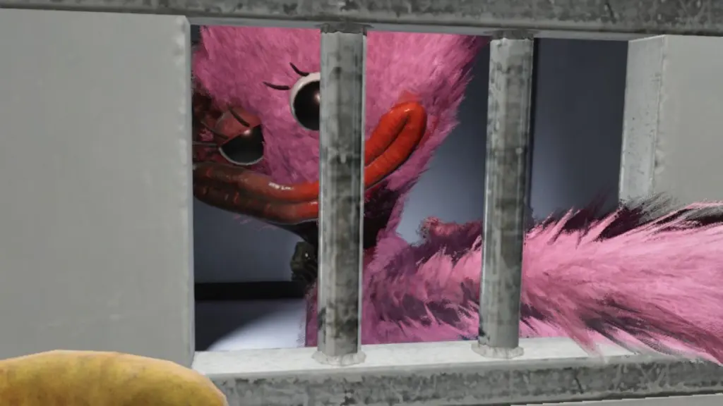 Kissy Missy reaching out a prison cell in Lovebraid's basement