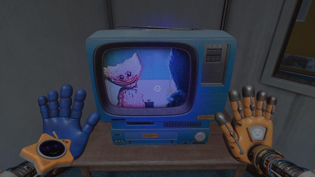 Kissy Missy sitting in front of Huggy Wuggy on secret tape recording