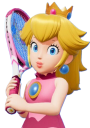 Princess Peach, a blonde-haired woman with a small crown and pink tennis outfit.