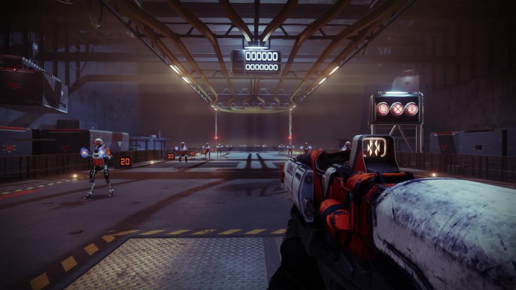 A guardian holds the Psi Aeterna IV in their hands in the Firing Range in Destiny 2.