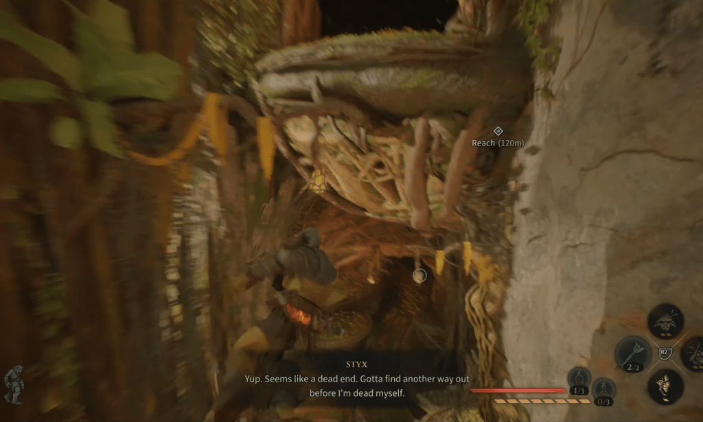 Using the grappling hook in Styx Blades of Greed