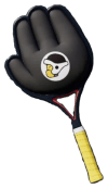 A tennis racket from Mario Tennis Fever, the Shove Racket. This looks like a black glove with a tennis handle.