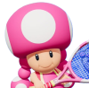 Toadette, a pink Toad character with white spots on her mushroom head.