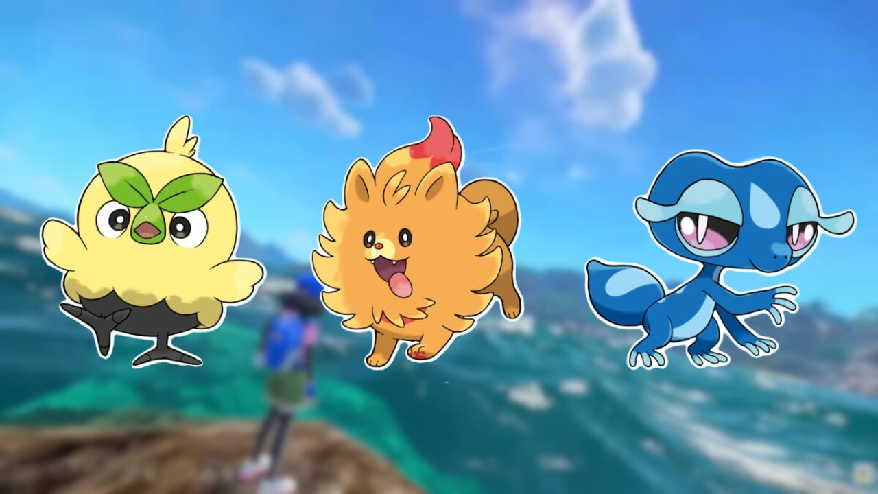 A screenshot from the Wind and Waves reveal video with the three starters on it