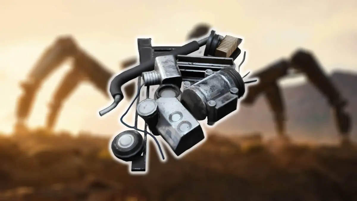 Advanced Mechanical Components in ARC Raiders overlaid over a picture of The Queen ARC.