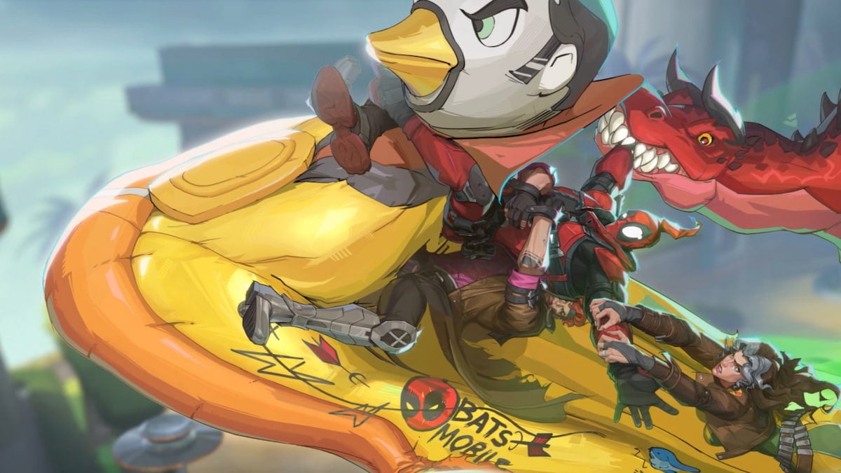 Deadpool. Rogue, and Gambit holding onto flying bats mobile in marvel rivals