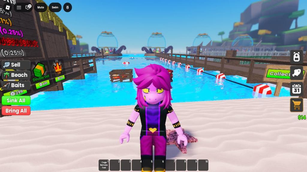 In-game screenshot of Cage Fishing. 