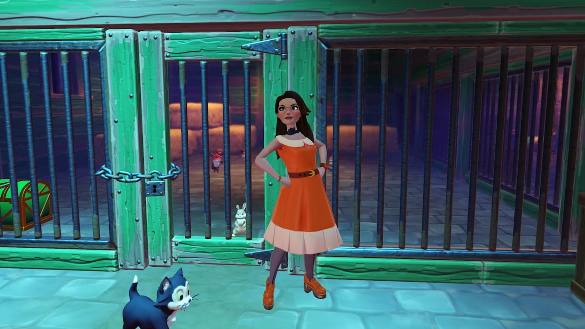 Player standing in front of caged animals in disney dreamlight valley