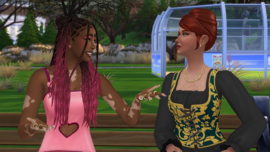 Sitting on bench talking to royal envoy in the sims 4