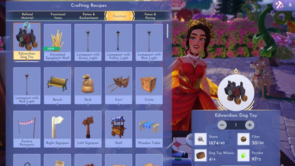 Crafting a dog toy in disney dreamlight valley